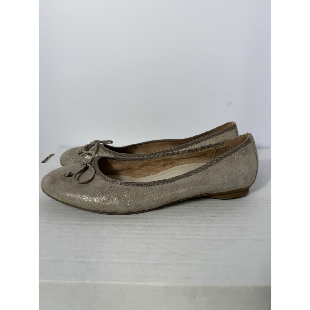 Paul Green Suede Ballet Flats Taupe Shimmer Bow Slip On Shoes Women's